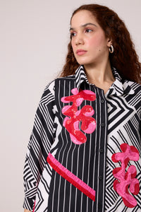 Addison Applique Shirt - Black & White Stripe