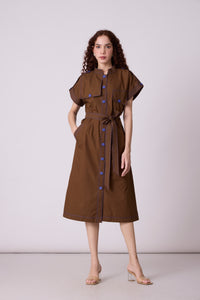 Treven  Dress - Olive Brown